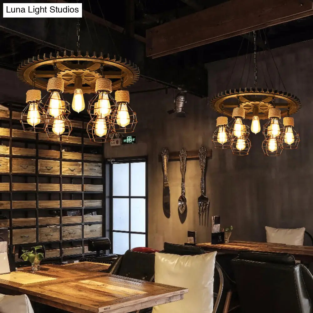 Antique Stylish Black Finish Iron Pendant Light Fixture - 5/7-Head Wire Guard Suspended Lamp With