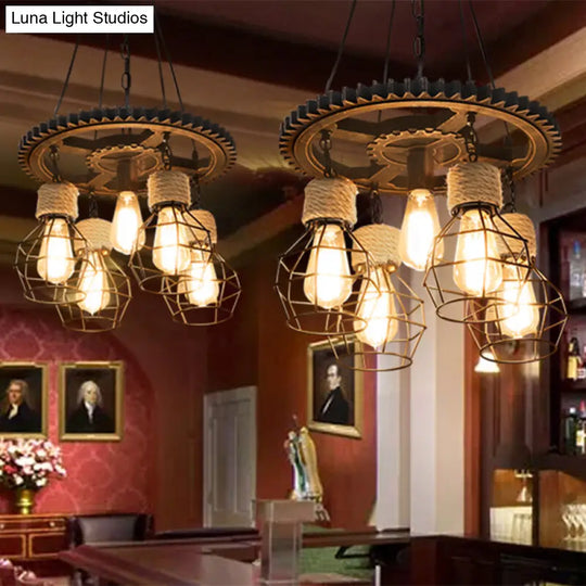Antique Stylish Black Finish Iron Pendant Light Fixture - 5/7-Head Wire Guard Suspended Lamp With