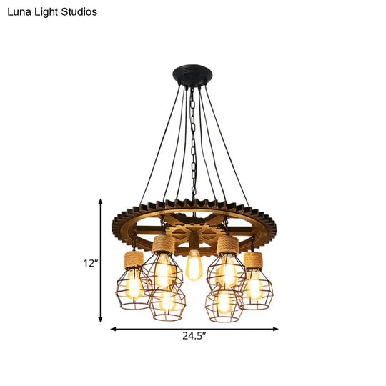 Antique Style Black Iron Pendant Light With Wire Guard - 5/7-Head Suspended Lamp Fixture
