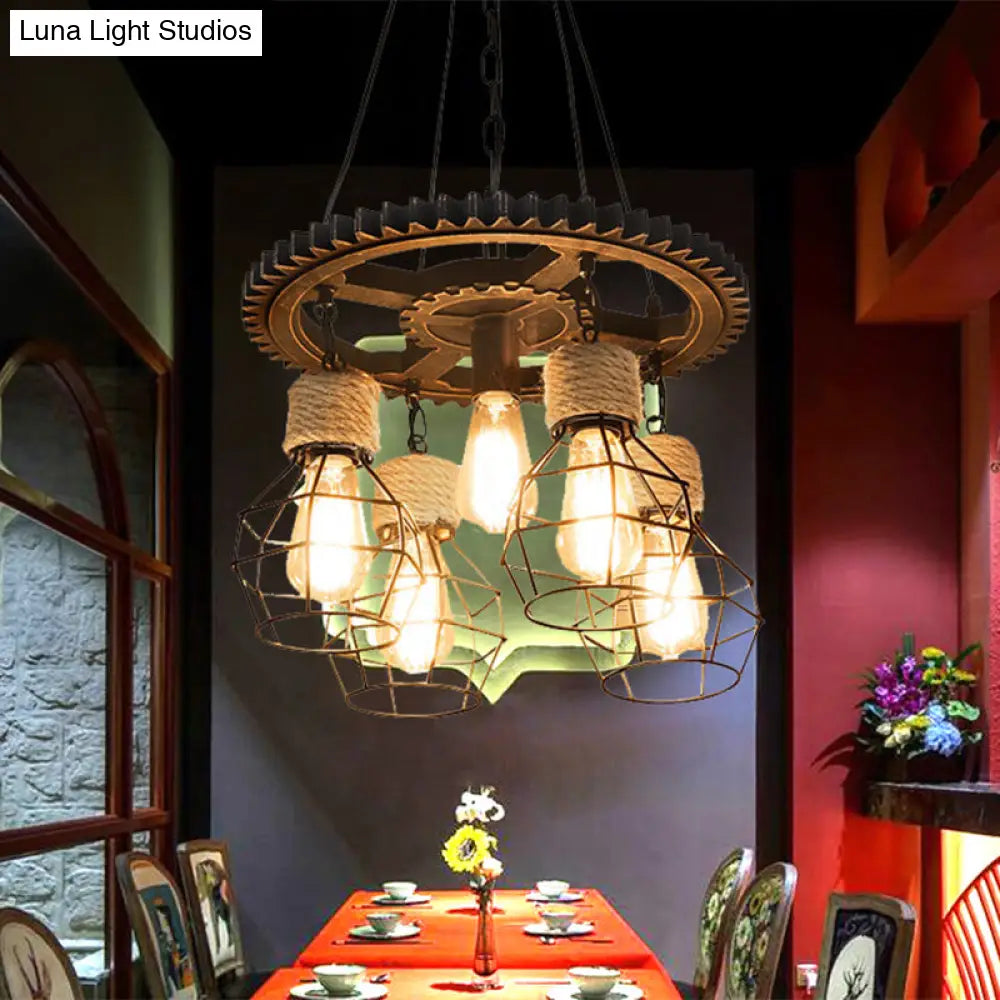 Antique Stylish Black Finish Iron Pendant Light Fixture - 5/7-Head Wire Guard Suspended Lamp With
