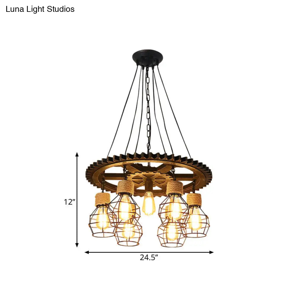 Antique Stylish Black Finish Iron Pendant Light Fixture - 5/7-Head Wire Guard Suspended Lamp With