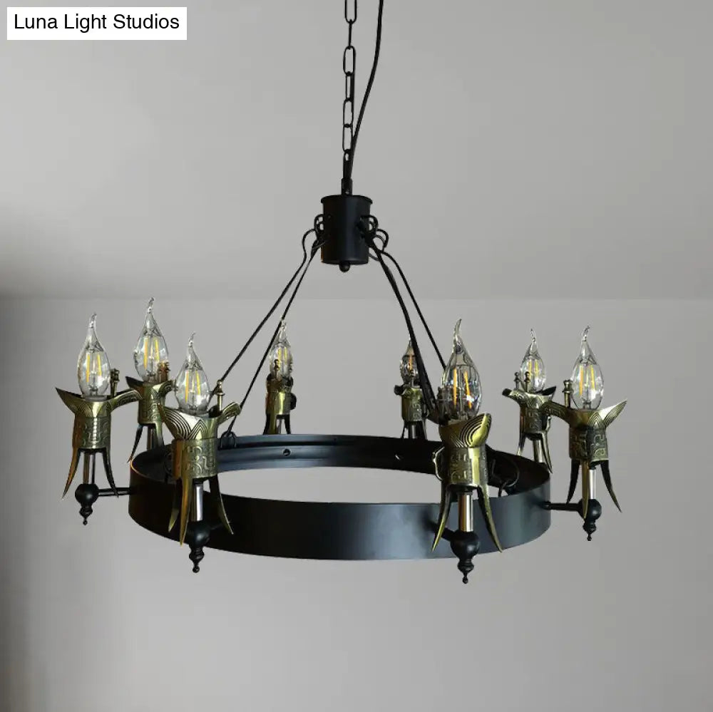 Antique Style Metal Hanging Lamp: Bare Bulb Multi Light Chandelier In Brass - Farmhouse Lighting