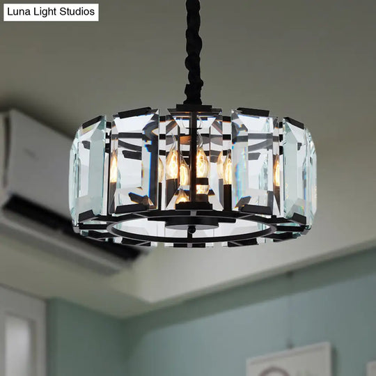 Antique Style Crystal Block Drum Ceiling Light Fixture - 4 Lights Black Chandelier For Bedroom