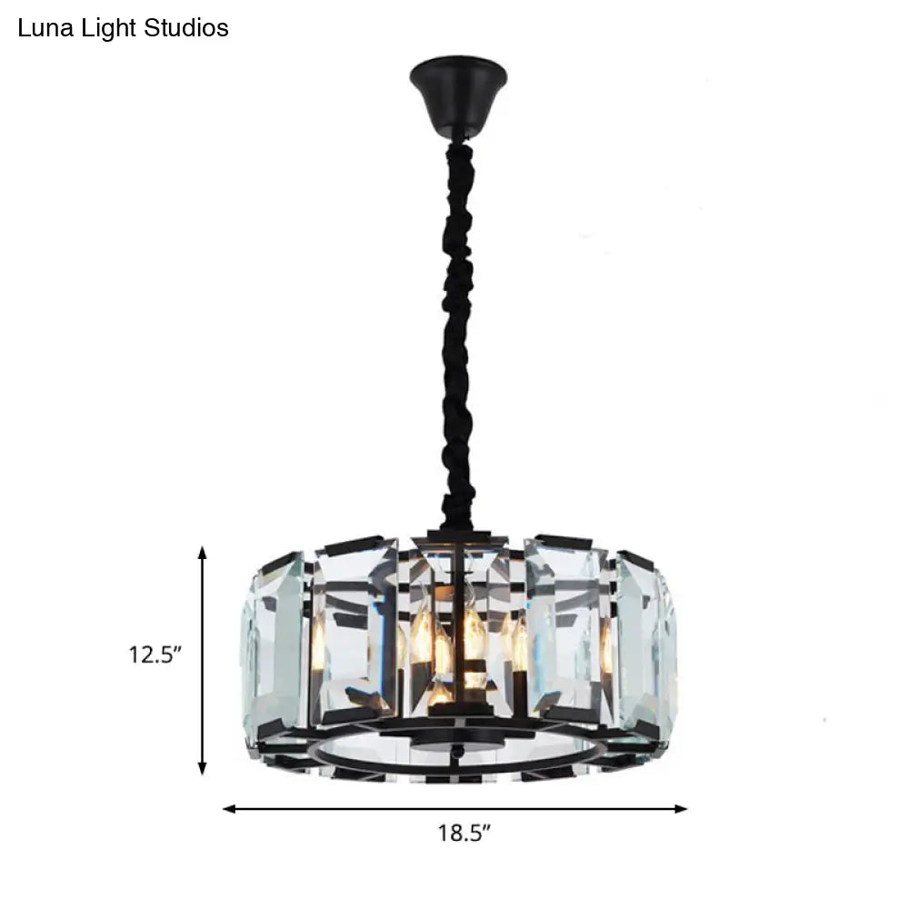 Antique Style Crystal Block Drum Ceiling Light Fixture - 4 Lights Black Chandelier For Bedroom