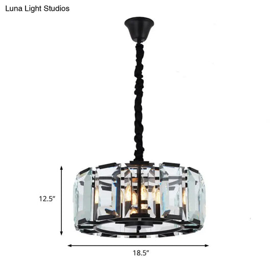 Antique Style Crystal Block Drum Ceiling Light Fixture - 4 Lights Black Chandelier For Bedroom