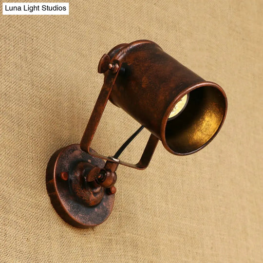 Antique Style Cylinder Sconce Light With Metallic Finish And Wall Mount In Black/Rust For Living