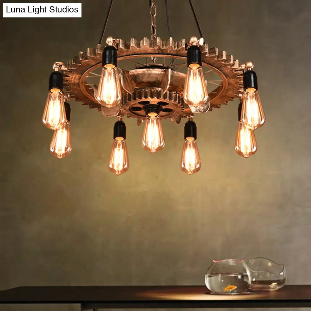 Antique Style Dark Rust Metal Pendant Ceiling Light With 9 Lights - Perfect For Living Room