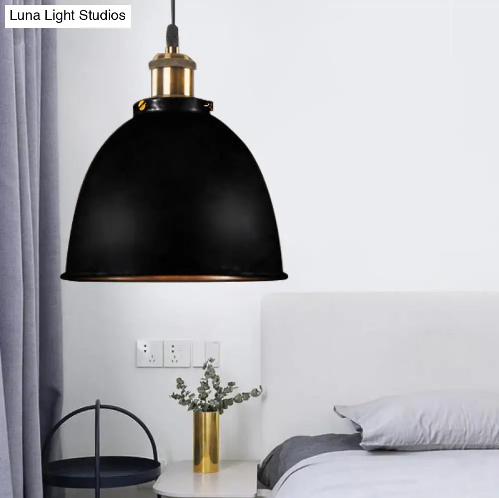 Antique Style Dome Pendant Lamp 1 Light Wrought Iron Hanging Fixture With Cord In Black/Rust Black