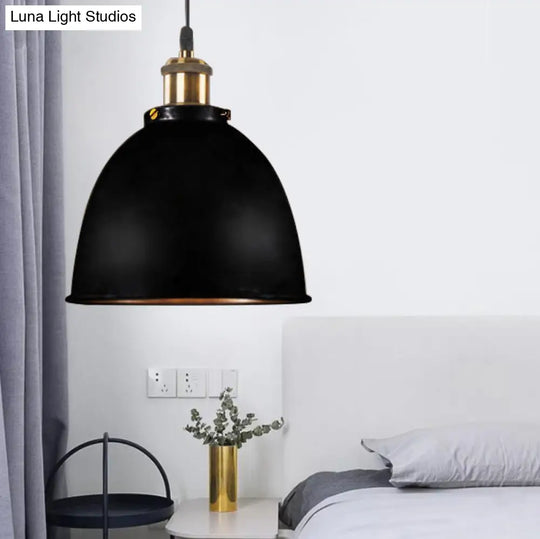 Antique Style Dome Pendant Lamp 1 Light Wrought Iron Hanging Fixture With Cord In Black/Rust Black