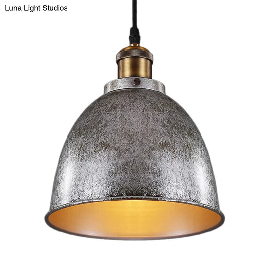 Antique Style Dome Pendant Lamp 1 Light Wrought Iron Hanging Fixture With Cord In Black/Rust