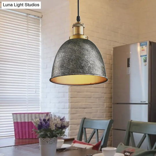 Antique Style Dome Pendant Lamp 1 Light Wrought Iron Hanging Fixture With Cord In Black/Rust Dark