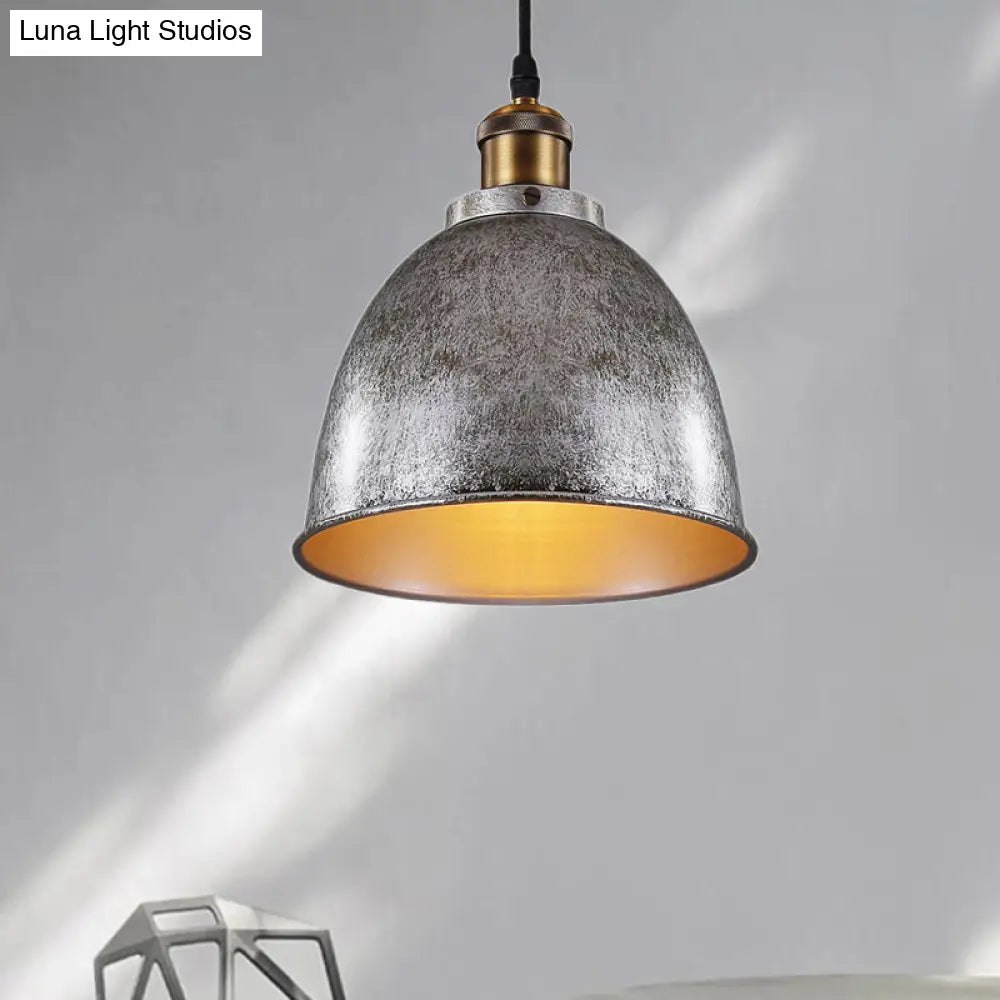 Antique Style Dome Pendant Lamp 1 Light Wrought Iron Hanging Fixture With Cord In Black/Rust Gray