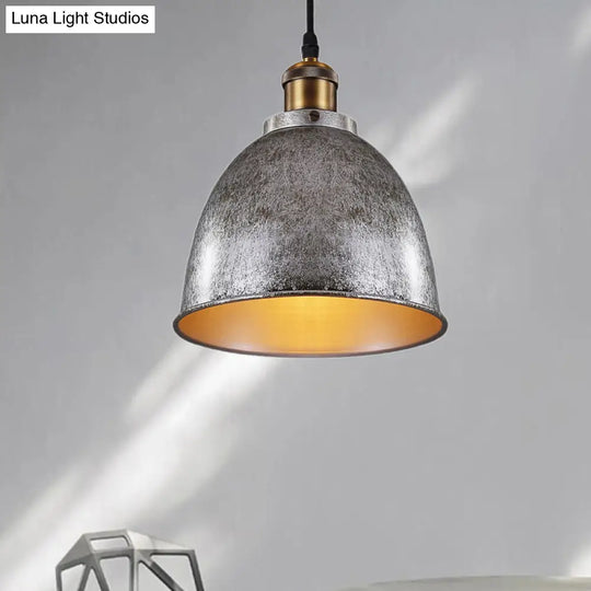 Antique Style Dome Pendant Lamp 1 Light Wrought Iron Hanging Fixture With Cord In Black/Rust Gray