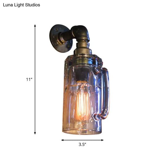 Antique Style Glass Beer Mug Wall Light With Water Pipe In Bronze/Black
