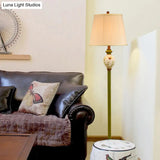 Antique Style Green Tapered Shade Floor Lamp - Fabric 1 Head Living Room Reading Light