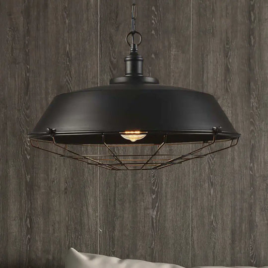 Antique Style Iron Barn Hanging Light With Wire Guard - 10’/14’/18’ Dia Brass/Bronze/Black