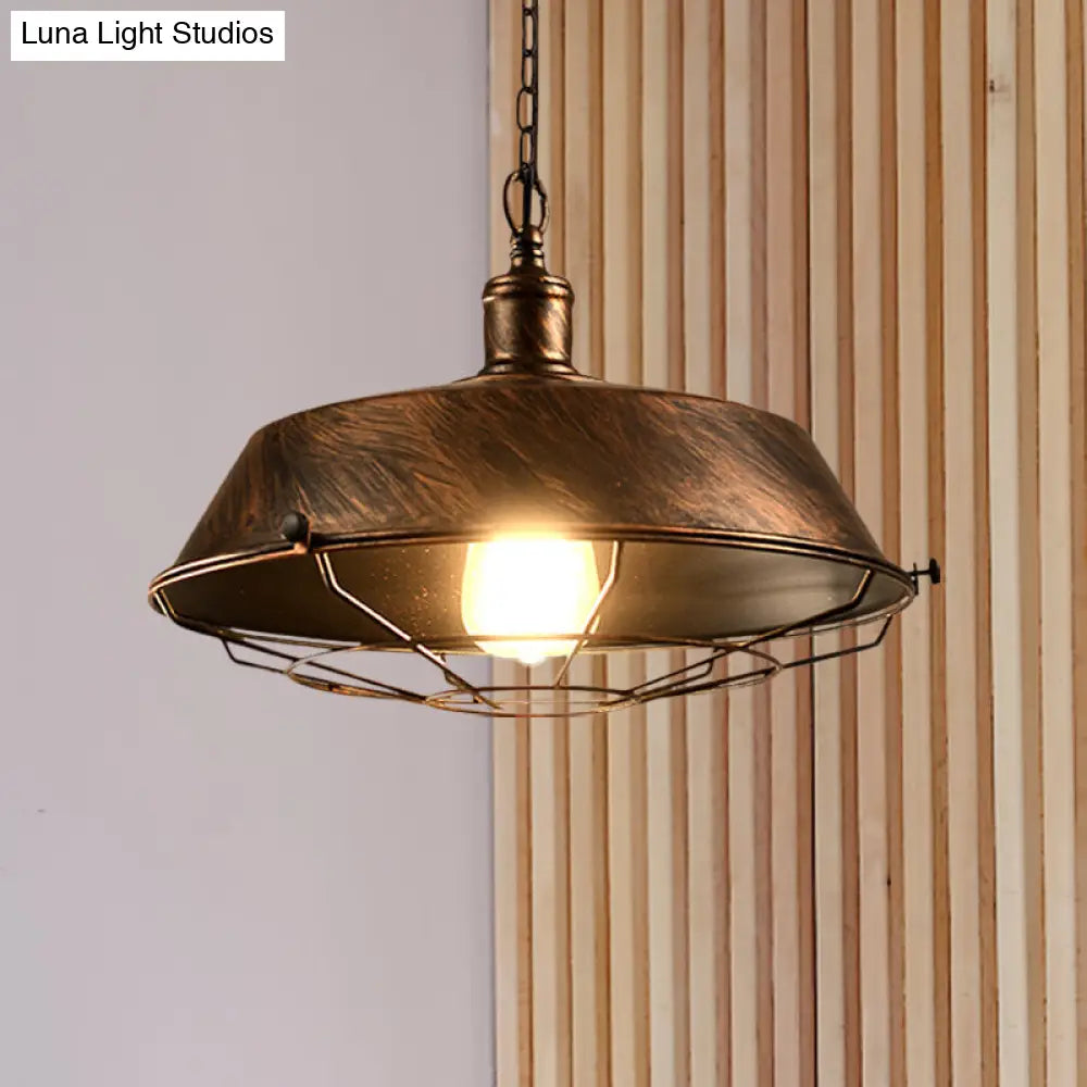 Antique Style Iron Barn Hanging Light With Wire Guard - Choice Of 10/14/18 Dia 1 Head Pendant