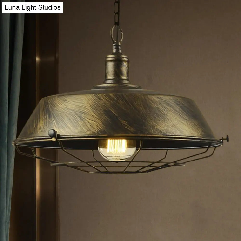 Antique Style Iron Barn Hanging Light With Wire Guard - Choice Of 10/14/18 Dia 1 Head Pendant
