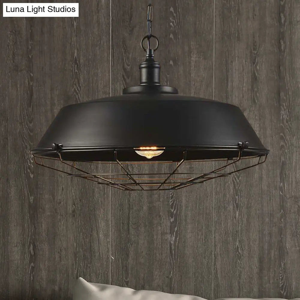 Antique Style Iron Barn Hanging Light With Wire Guard - Choice Of 10/14/18 Dia 1 Head Pendant