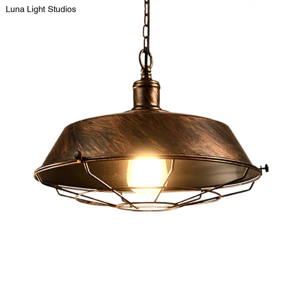 Antique Style Iron Barn Hanging Light With Wire Guard - Choice Of 10/14/18 Dia 1 Head Pendant