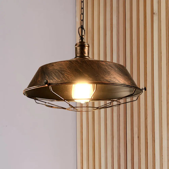 Antique Style Iron Barn Hanging Light With Wire Guard - 10’/14’/18’ Dia Brass/Bronze/Black