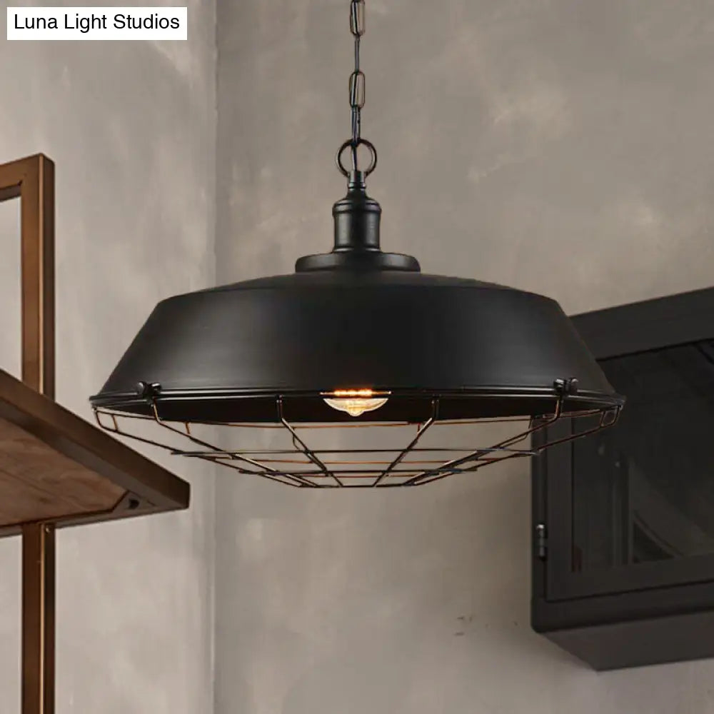 Antique Style Iron Barn Hanging Light With Wire Guard - Choice Of 10/14/18 Dia 1 Head Pendant