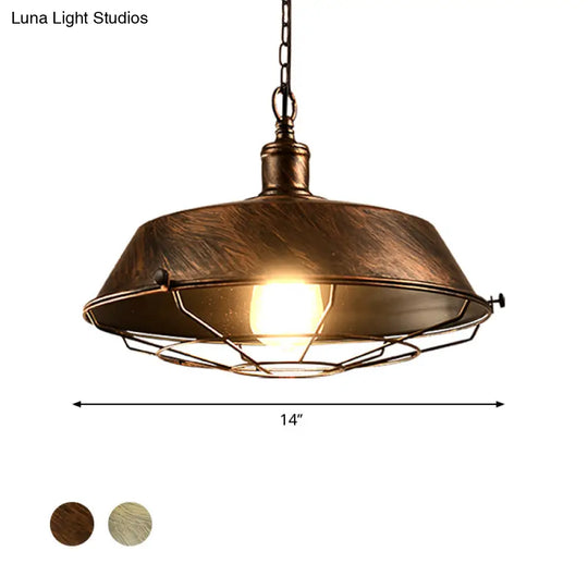 Antique Style Iron Barn Hanging Light With Wire Guard - 10’/14’/18’ Dia Brass/Bronze/Black