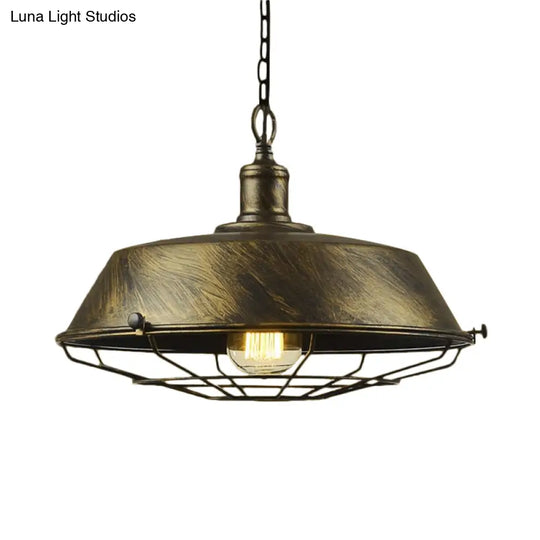Antique Style Iron Barn Hanging Light With Wire Guard - 10’/14’/18’ Dia Brass/Bronze/Black