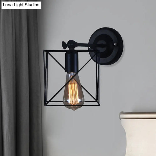 Antique Style Metal Wall Lamp With Black Cage Shade - Perfect For Bedroom