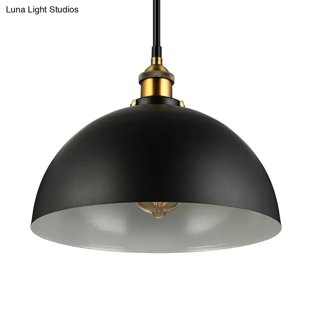 Metallic Domed Pendant Ceiling Light - Antique Style With Black/White Finish Perfect For Restaurants