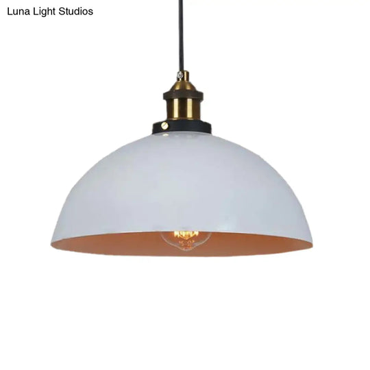 Metallic Domed Pendant Ceiling Light - Antique Style With Black/White Finish Perfect For Restaurants