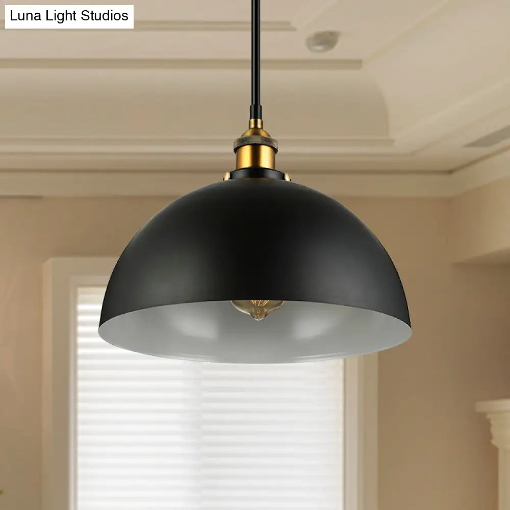 Antique Style Metallic Domed Pendant Light For Restaurant - Black/White 12’/16’ Dia