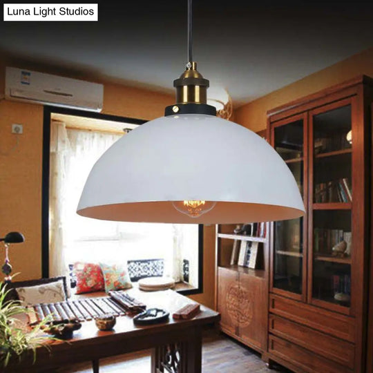 Antique Style Metallic Domed Pendant Light For Restaurant - Black/White 12’/16’ Dia