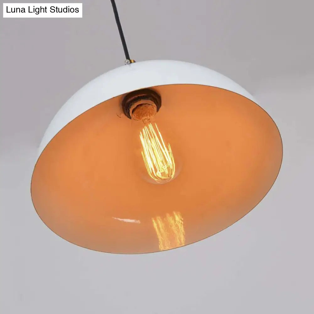 Antique Style Metallic Domed Pendant Light For Restaurant - Black/White 12’/16’ Dia