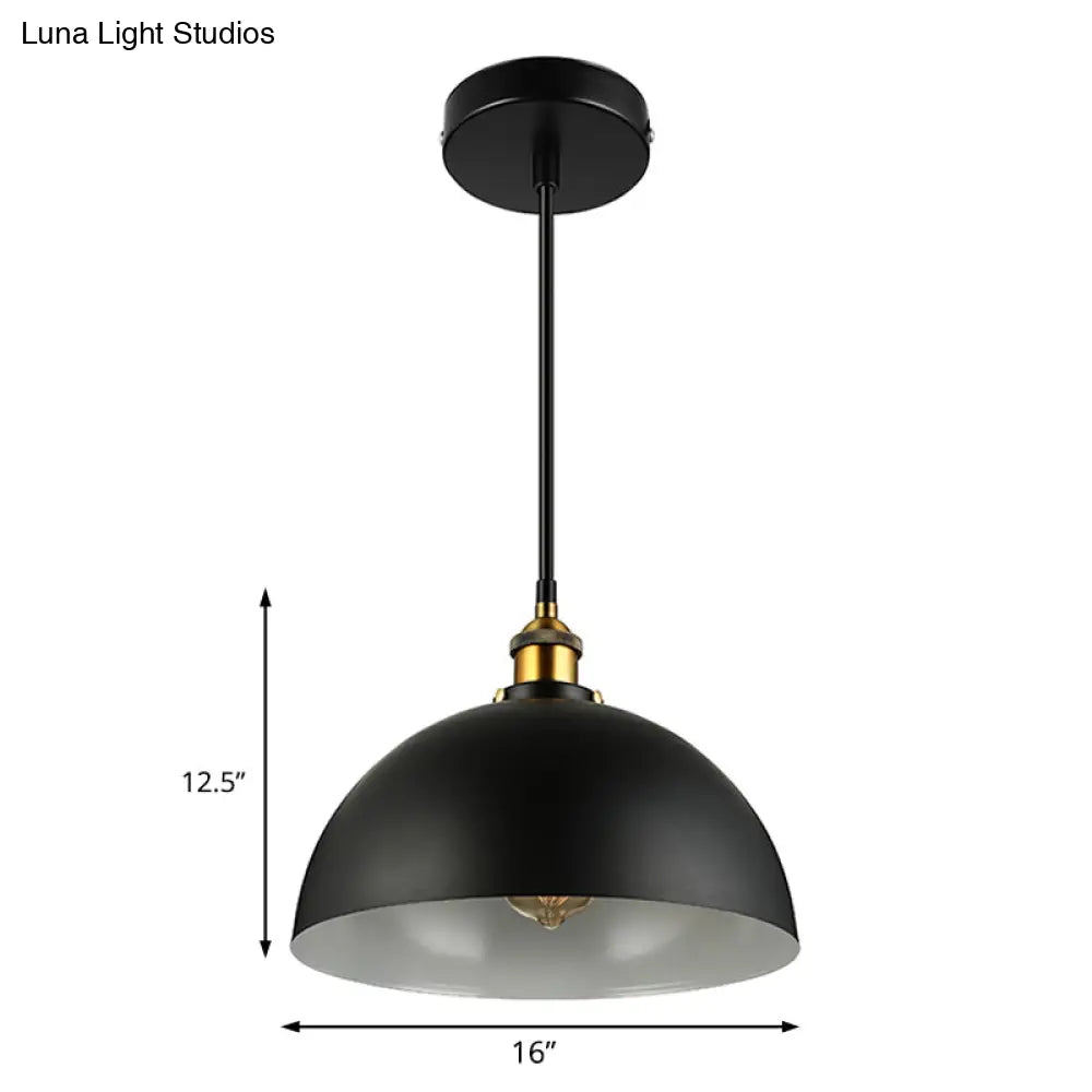 Antique Style Metallic Domed Pendant Light For Restaurant - Black/White 12’/16’ Dia
