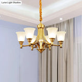 Antique Style Opaline Glass Bedroom Chandelier With Brass Flared Design