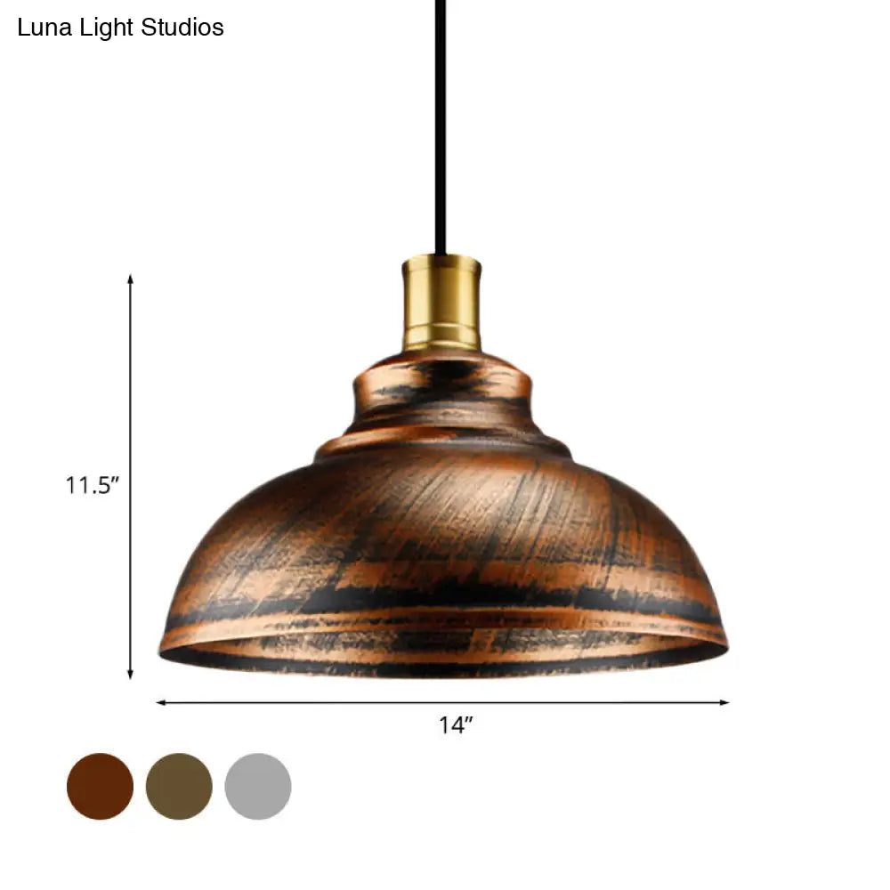 Wrought Iron Dome Suspended Lamp - Antique Style 12/14 Width 1 Head Restaurant Hanging Light