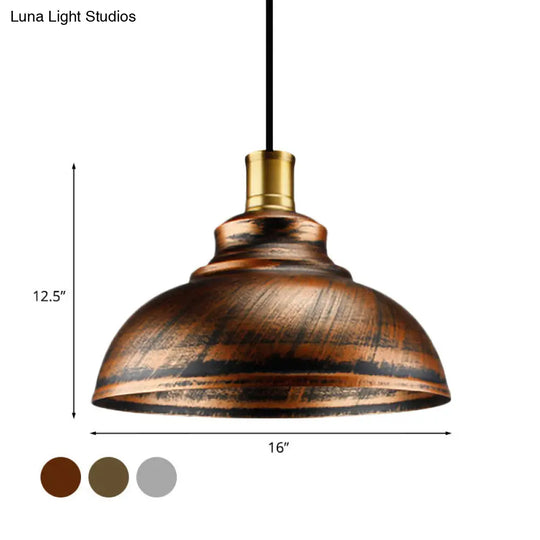 Wrought Iron Dome Suspended Lamp - Antique Style 12/14 Width 1 Head Restaurant Hanging Light