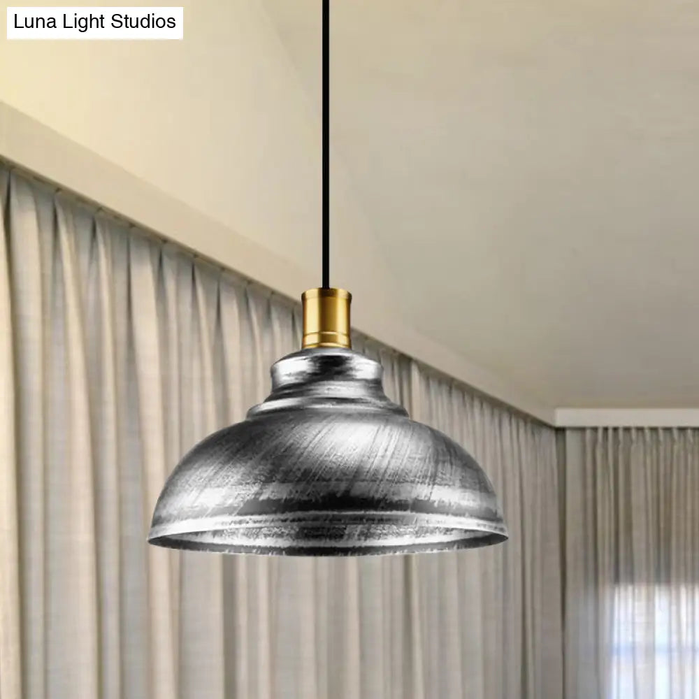 Antique Style Wrought Iron Dome Lamp - 1 Head Restaurant Hanging Light Silver/Bronze/Rust 12’/14