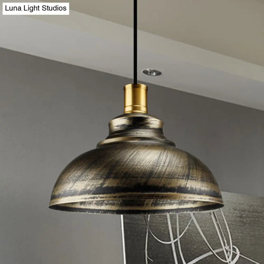 Wrought Iron Dome Suspended Lamp - Antique Style 12/14 Width 1 Head Restaurant Hanging Light