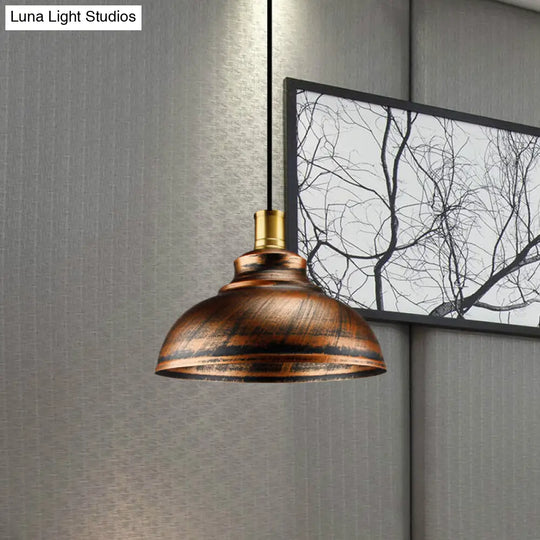 Wrought Iron Dome Suspended Lamp - Antique Style 12/14 Width 1 Head Restaurant Hanging Light
