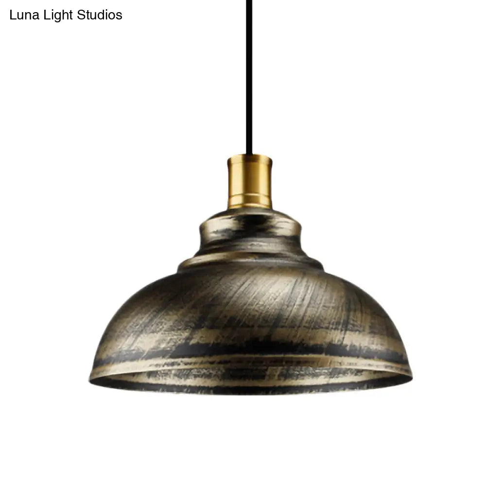 Wrought Iron Dome Suspended Lamp - Antique Style 12/14 Width 1 Head Restaurant Hanging Light