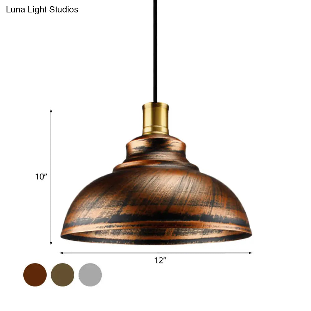 Antique Style Wrought Iron Dome Lamp - 1 Head Restaurant Hanging Light Silver/Bronze/Rust 12’/14