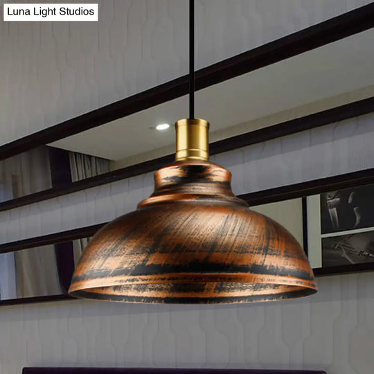 Wrought Iron Dome Suspended Lamp - Antique Style 12/14 Width 1 Head Restaurant Hanging Light