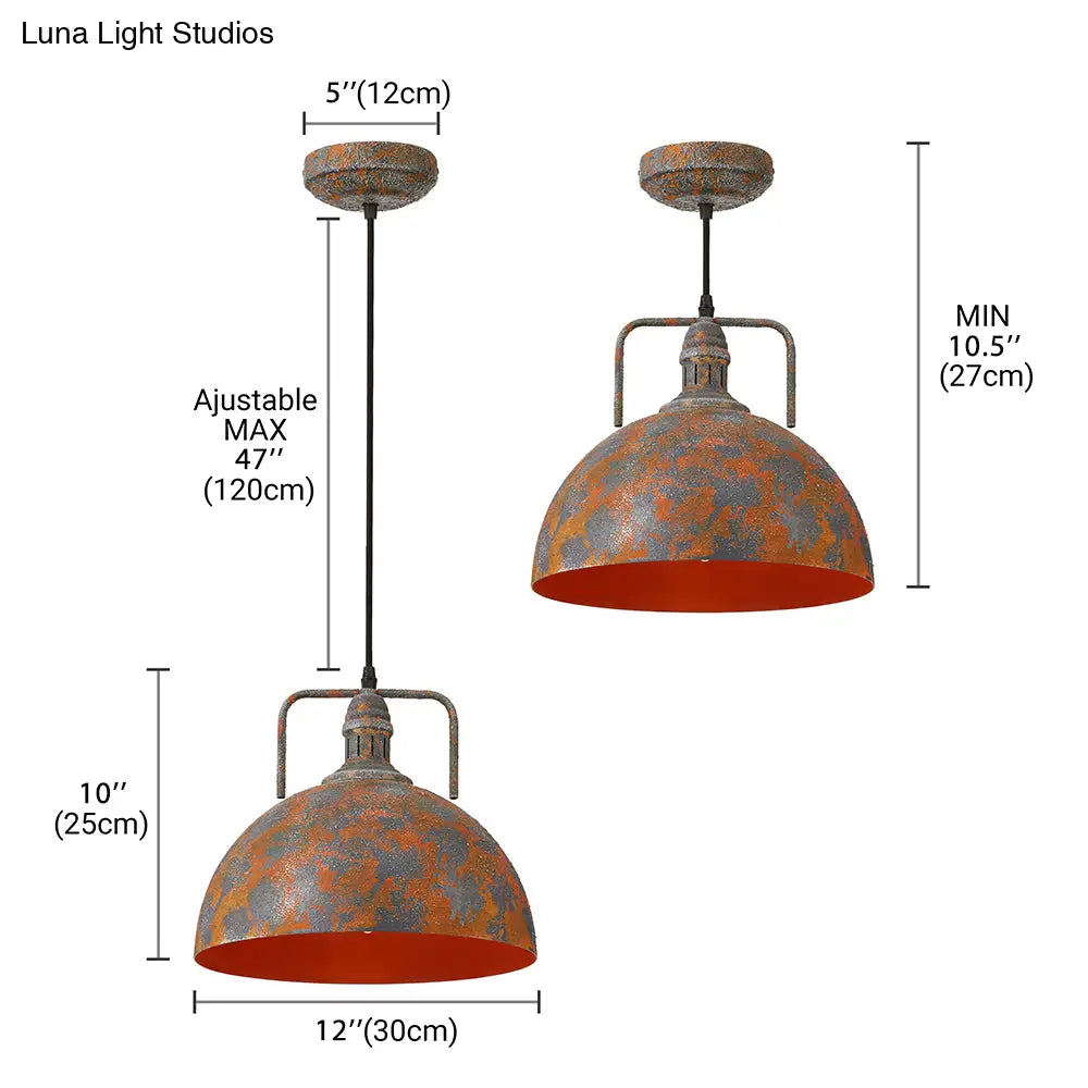 Antique Style Wrought Iron Rust Finish Pendant Light For Dining Table With Vented Socket