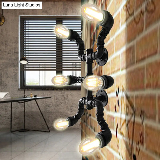 Antique Stylish Indoor Ceiling Light Wrought Iron Black/Weathered Copper Semi Flush Mount 6 Bulbs