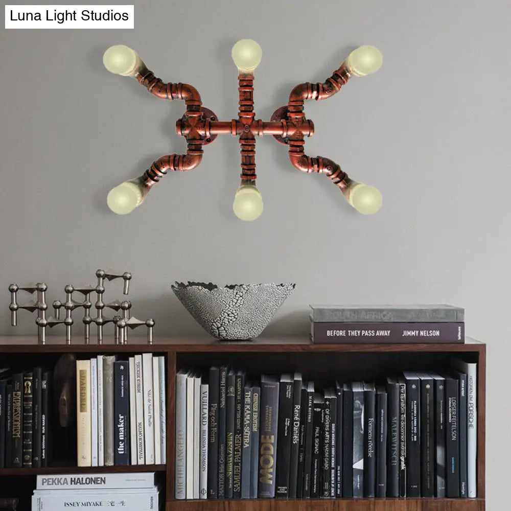 Antique Stylish Indoor Ceiling Light Wrought Iron Black/Weathered Copper Semi Flush Mount 6 Bulbs
