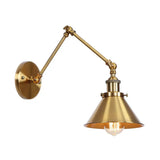 Antique Wall Mounted Swing Arm Lamp - Iron Brass Task Lighting With Scalloped/Horn/Cone Design