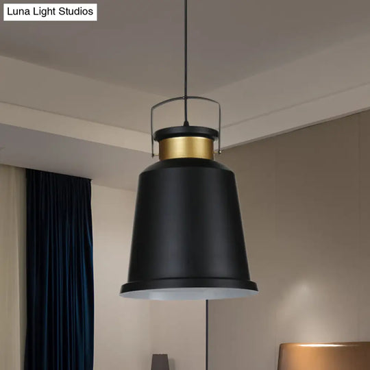 Antiqued Black Finish Bell Down Pendant Lamp With Aluminum Handle - 1 Bulb