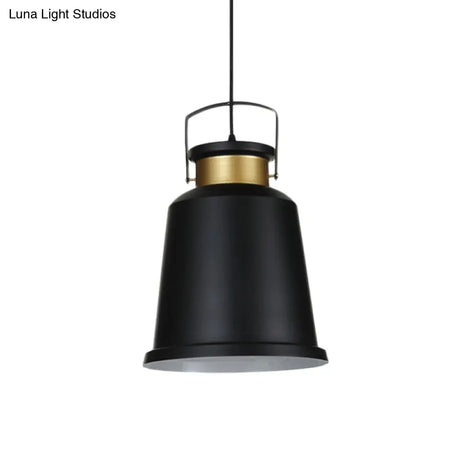Antiqued Black Bell Pendant Lamp With Aluminum Handle And Down Lighting Bulb